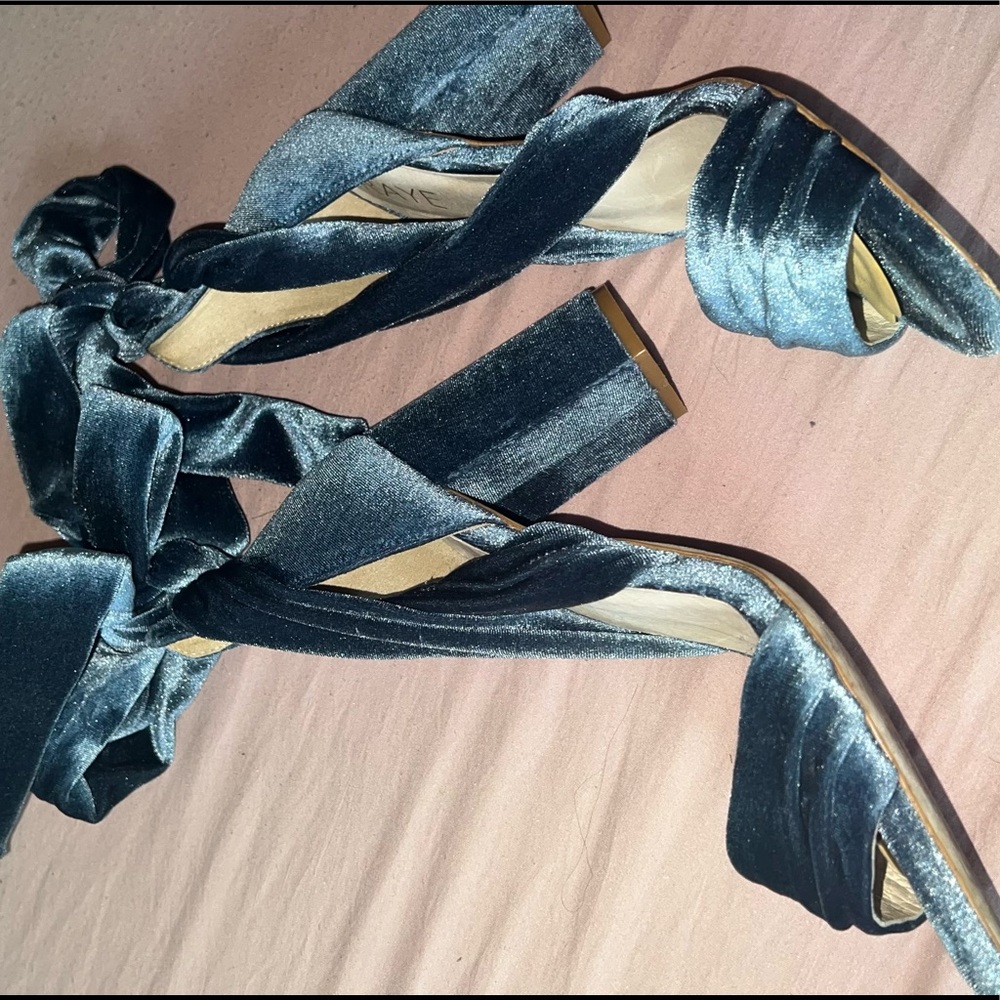 Raye Mia Velvet Blue Strappy Lace Up Heels - Picture 6 of 13